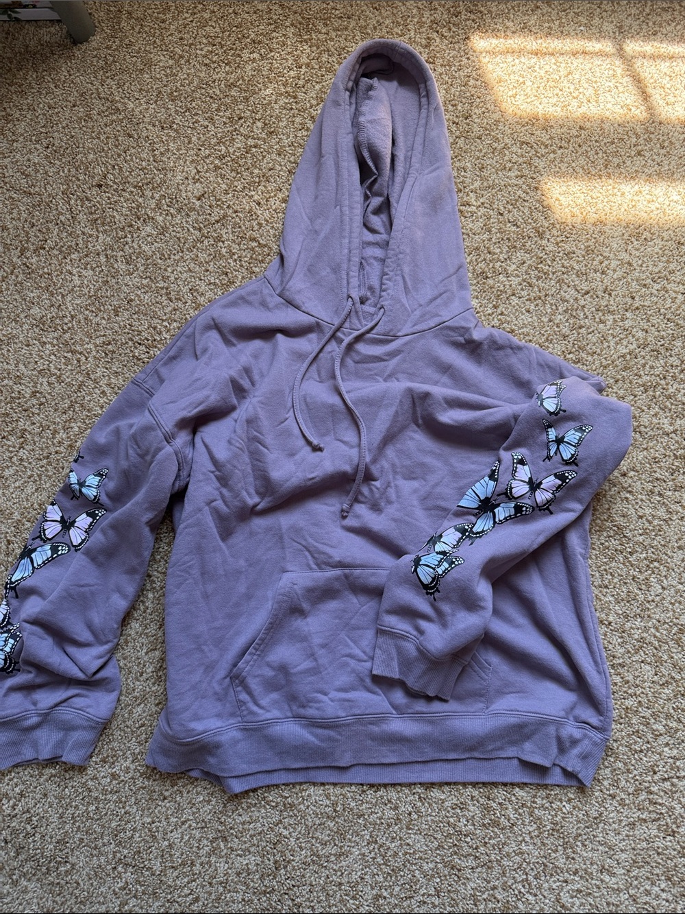Lavender Butterfly Sleeve Hooded Sweater - Women